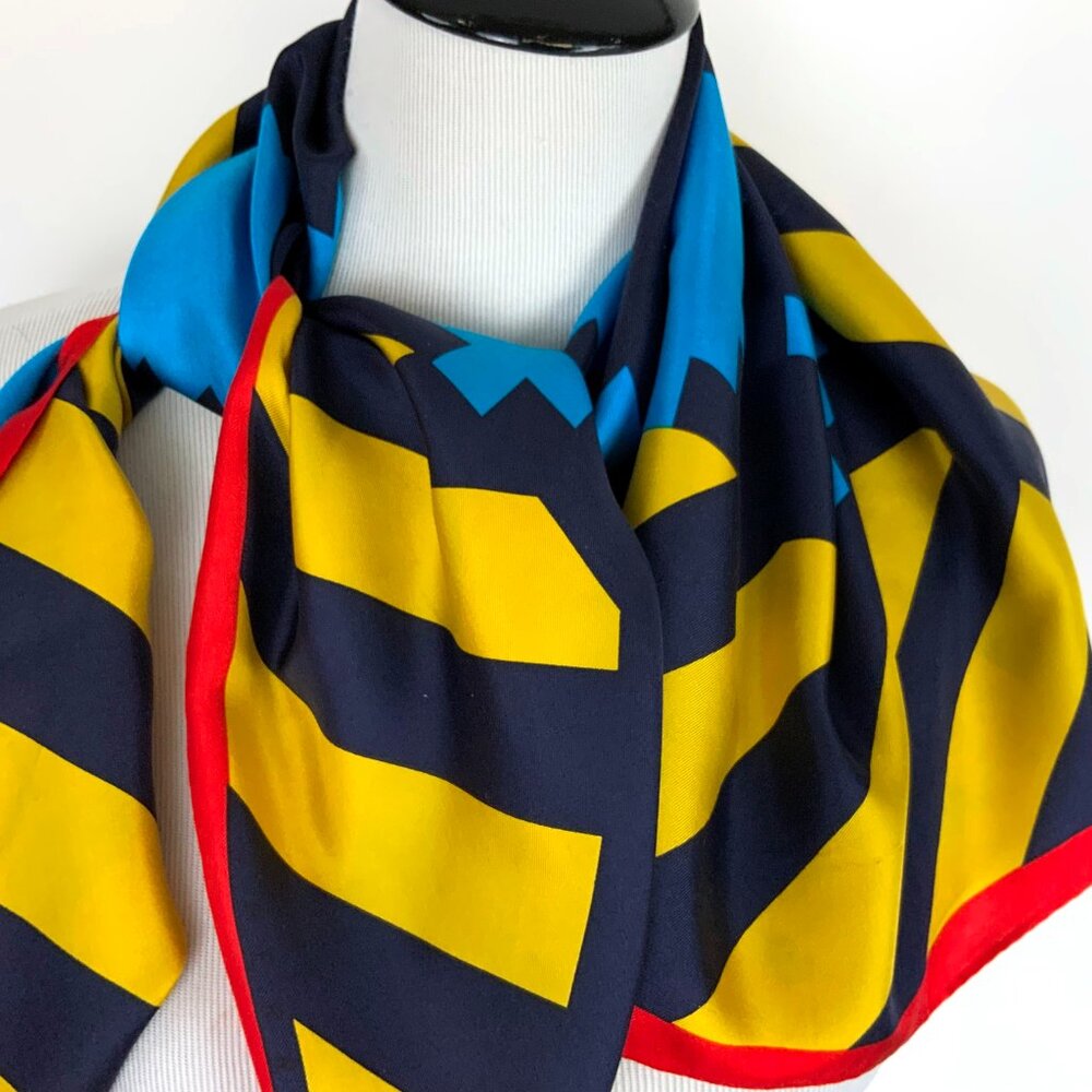 Vintage 70s - 80s Perry Ellis Silk Scarf Bold Geometric Design 34" - Picture 16 of 16